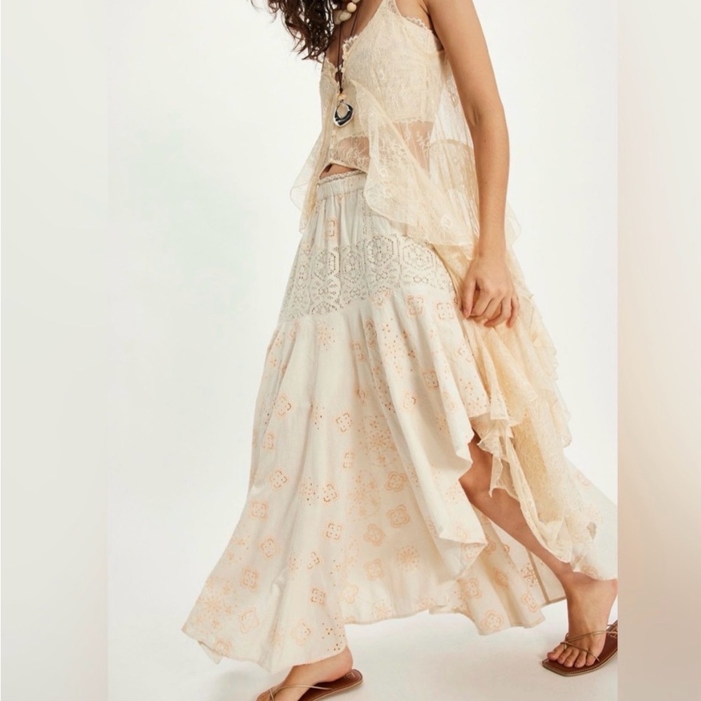 Free People Cream Lace Maxi Skirt
